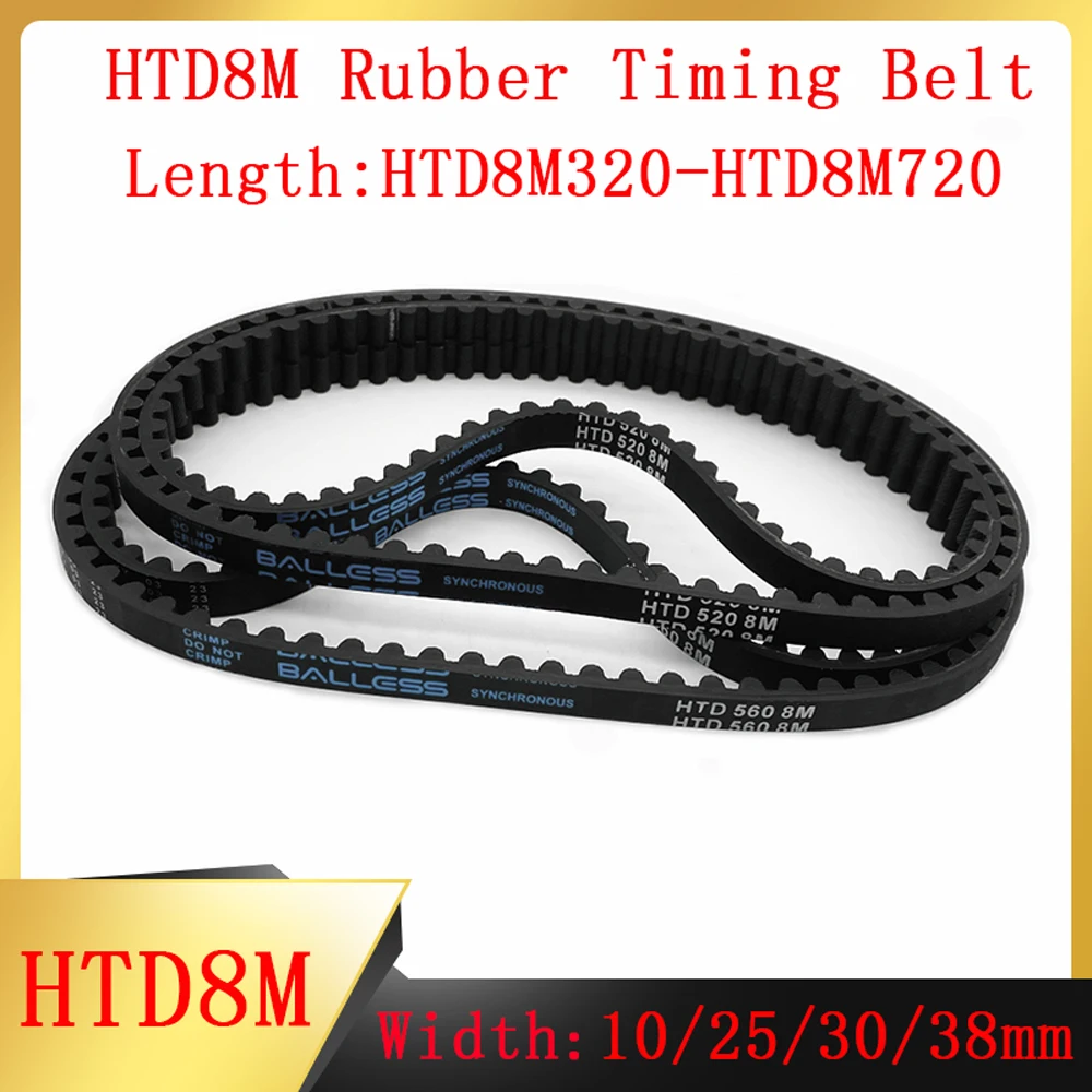 HTD 8M Rubber Synchronous Belt C=HTD8M320~HTD8M720 Wide 10/25/30mm Circular Arc Tooth Industrial Transmission Closed-loop Belt