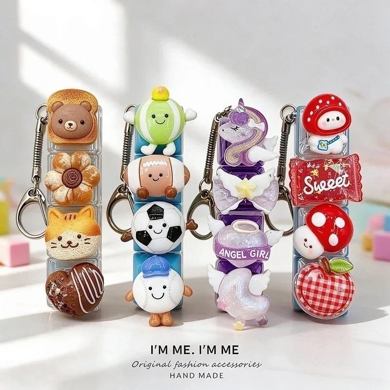 Handmade Mini Mechanical Keychain Fidget Toy 3D 4 Keys ASMR Click Sound Cute Stress Relief Toy Cute Portable Bag Charm Gifts