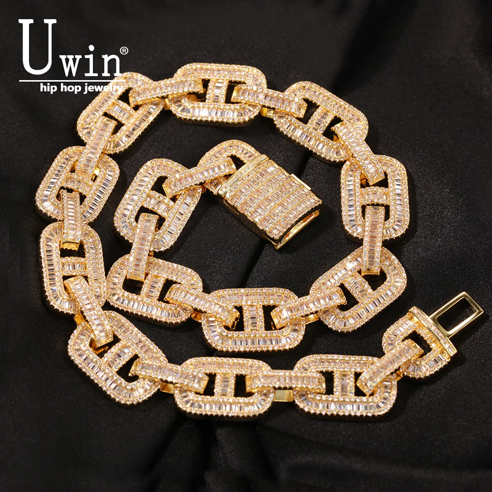 

Uwin Miami Necklaces 15mm Cuban Link CZ Baguette Prong Setting Iced Out Zircon Pave Luxury Bling Jewelry Fashion Hiphop For Men