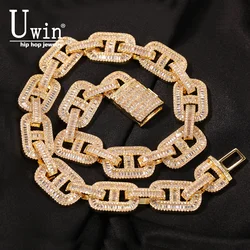Uwin Miami Necklaces 15mm Cuban Link CZ Baguette Prong Setting  Iced Out Zircon Pave Luxury Bling Jewelry Fashion Hiphop For Men