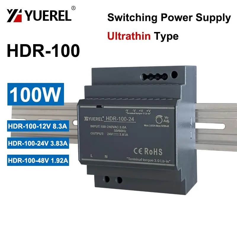 100W 8.3A 3.83A 1.92A 12V 24V 48V Ultrathin HDR Switching Power Supply Rail Type Transformer