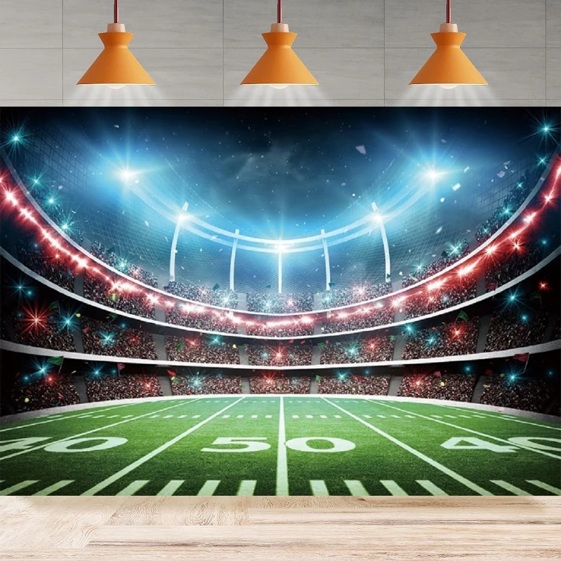 Football Field Photography Backdrop Sports Stadium Auditorium Light Background Football Theme Party Decoration Cake Table Banner