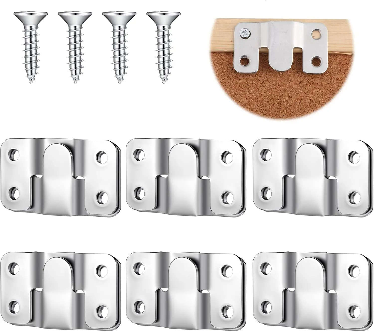 6 Pairs Flush Mount Bracket, Interlocking Hang Buckle with 48 Screws Stainless Steel Heavy Duty Picture Hanging Headboard