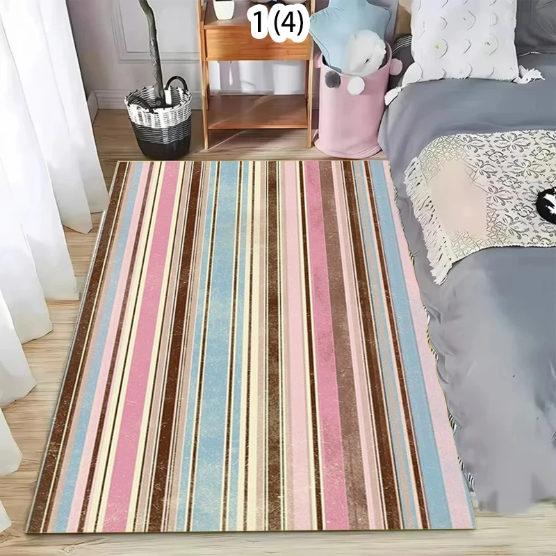 Rectangular Carpet Vintage Striped Pattern Colorful Pastel Tone Soft Decorative Floor Mat for Living Room Bedroom Home Decor