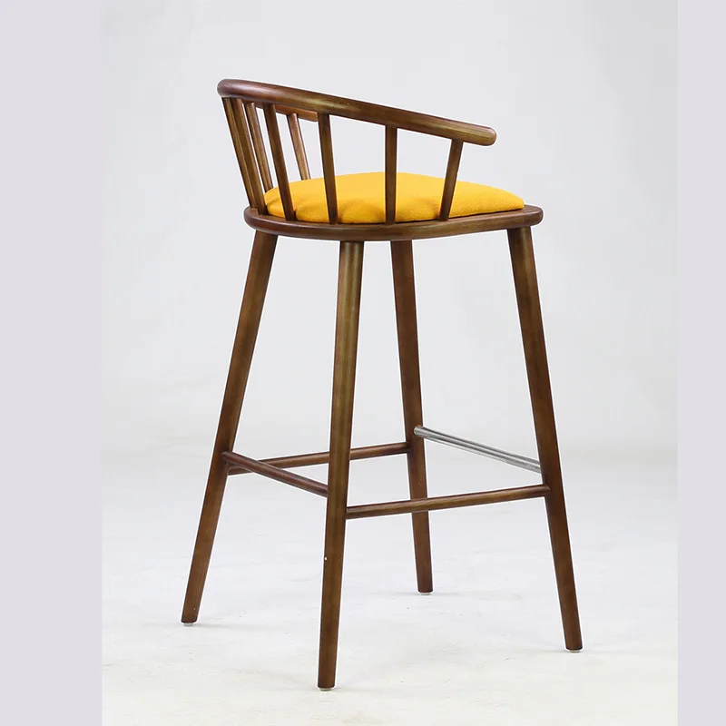كرسي مرتفع من الخشب الصلب البسيط الاسكندنافي، مقهى شاي الحليب ومطعم مكتب أمامي كرسي بار خلفي #3