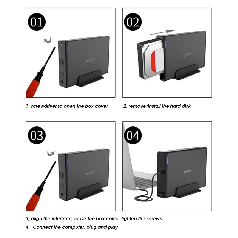 ORICO 3.5 Inch Hard Disk Box SATA To USB 3.1 External Hard Drive Reader Type-C Mobile Hard Disk Box