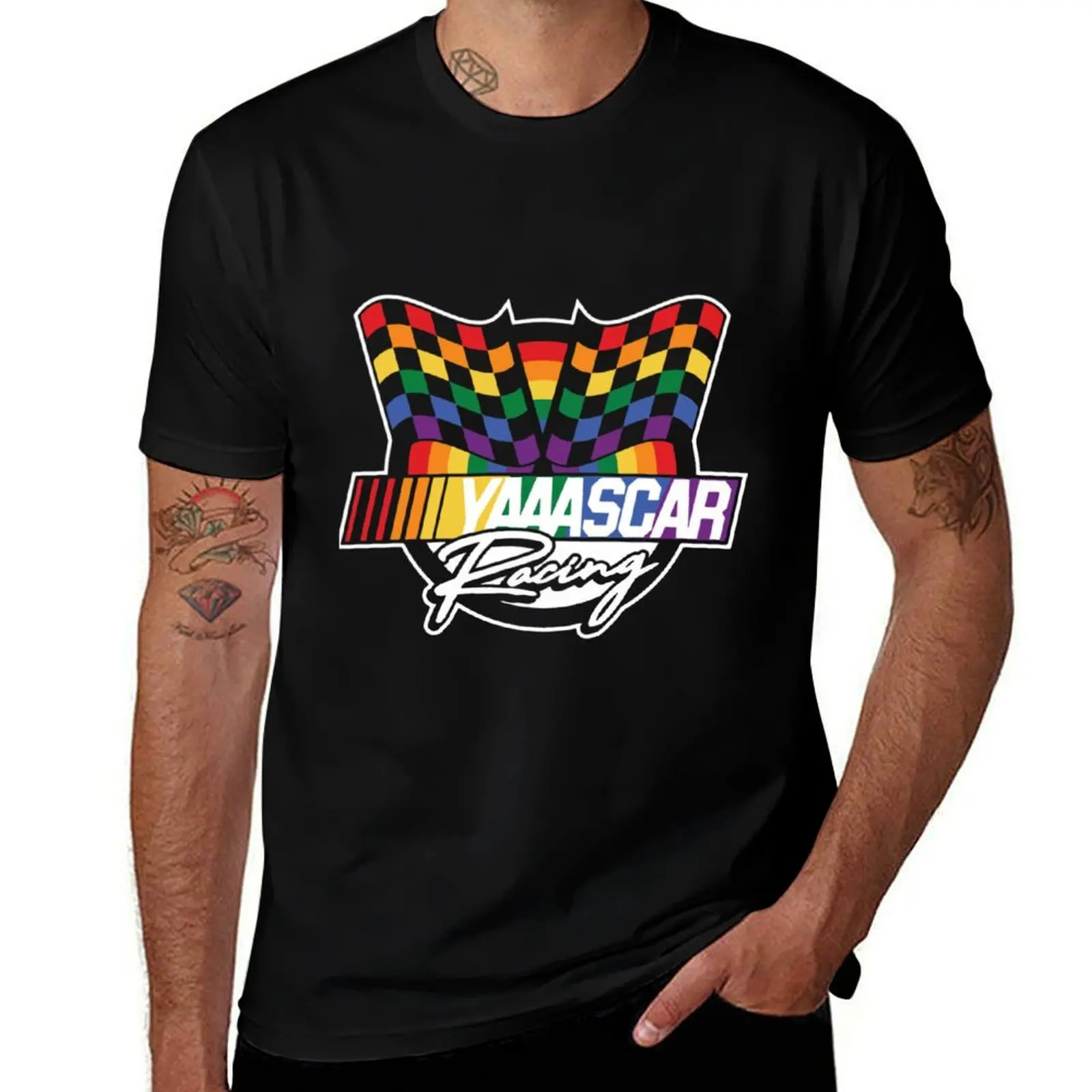 Футболка с коротким рукавом YAAASCAR с клетчатым флагом NASCAR для фестивалей