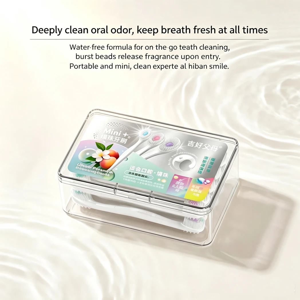 All-in-One Travel Toothbrush with Burst Bead & Toothpick No Water Needed  2pcs