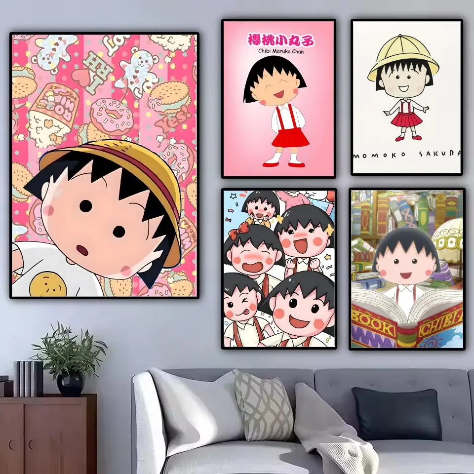 Dibujos animados Chibi Maruko Chan película pintura adhesiva caligrafía lienzo cartel: sin arrugas impermeable duradero todo el espacio decoración de pared