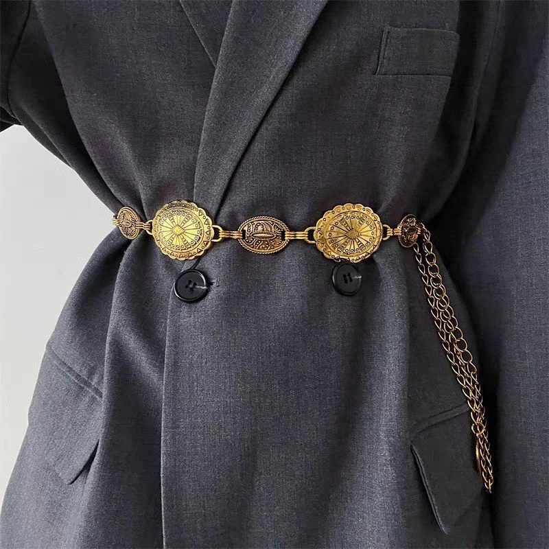 Vintage Metal Waist Chain For Women\'s High End Ethnic Storm Semia Belt Decoration Spicy Girl Belt