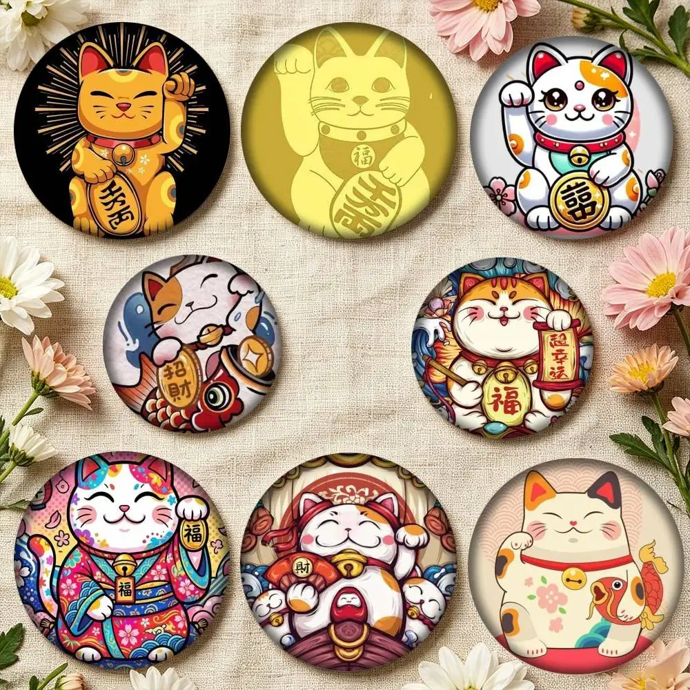 Cute Art Lucky Cat 25mm 32mm 44mm 58mm 75mm Brooches Badges Pins for Accessories Gift