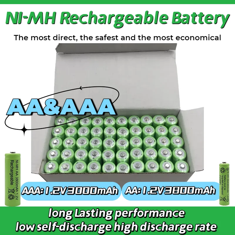 

Long Lasting AA 3800mAh & AAA 3000mAh Ni-MH Rechargeable Batteries, Precharged Ready to Use for Camera, Flashlight, RC Car, Toys