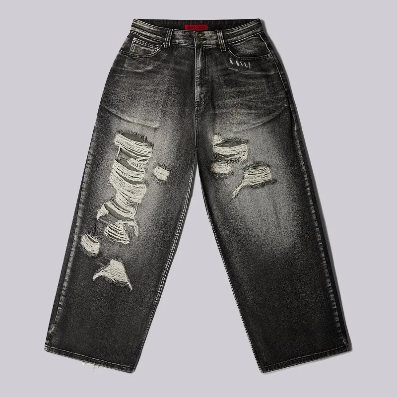 Y2K غسل أجنحة الحرية البيضاء النقية جينز فضفاض 2025 الصيف الاتجاه الطباعة نمط كبير التطهير السراويل سلسلة مختارة