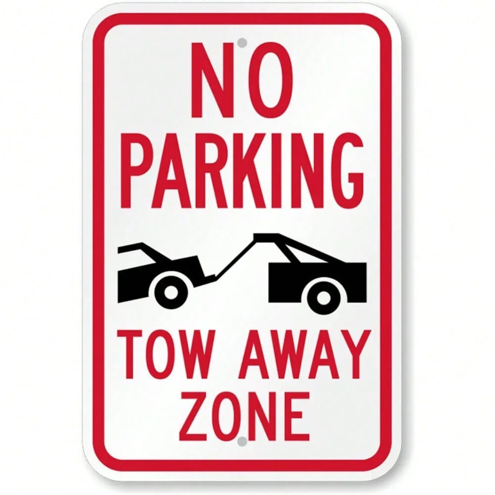 No Parking Tow Away Zone Tin Sign, Retro Traffic Warning Metal Wall Art, Rustic Safety Notice Decor Plaque for Parking Lot Ga