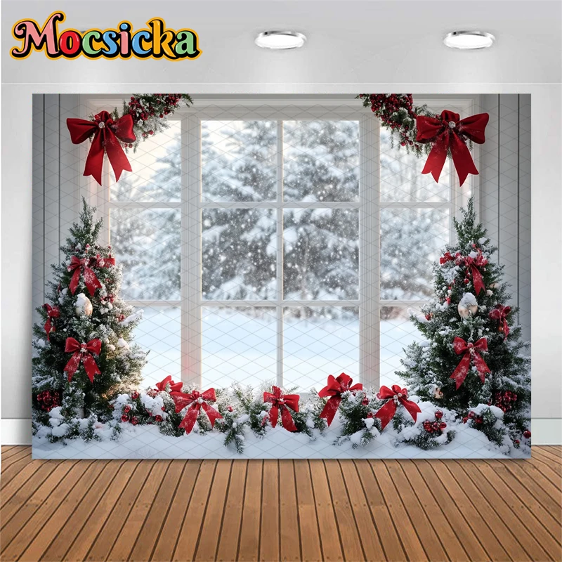 Mocsicka Weihnachten Fotografie Hintergrund Familie Festival Party Kulissen Hause Weihnachten Baum Winter Schnee Fenster Muster Dekor Banner