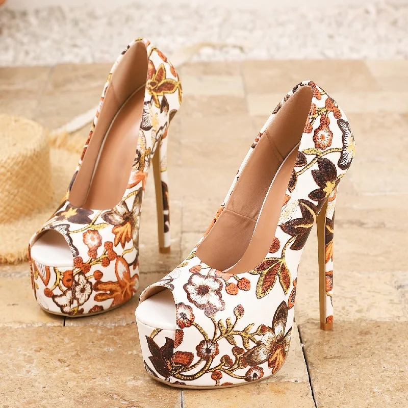 

Eilyken New Design Printing Peep Toe Woman Pumps Elegant Fetish Stiletto High Heels Shoes Fashion Nightclub Party Pumps