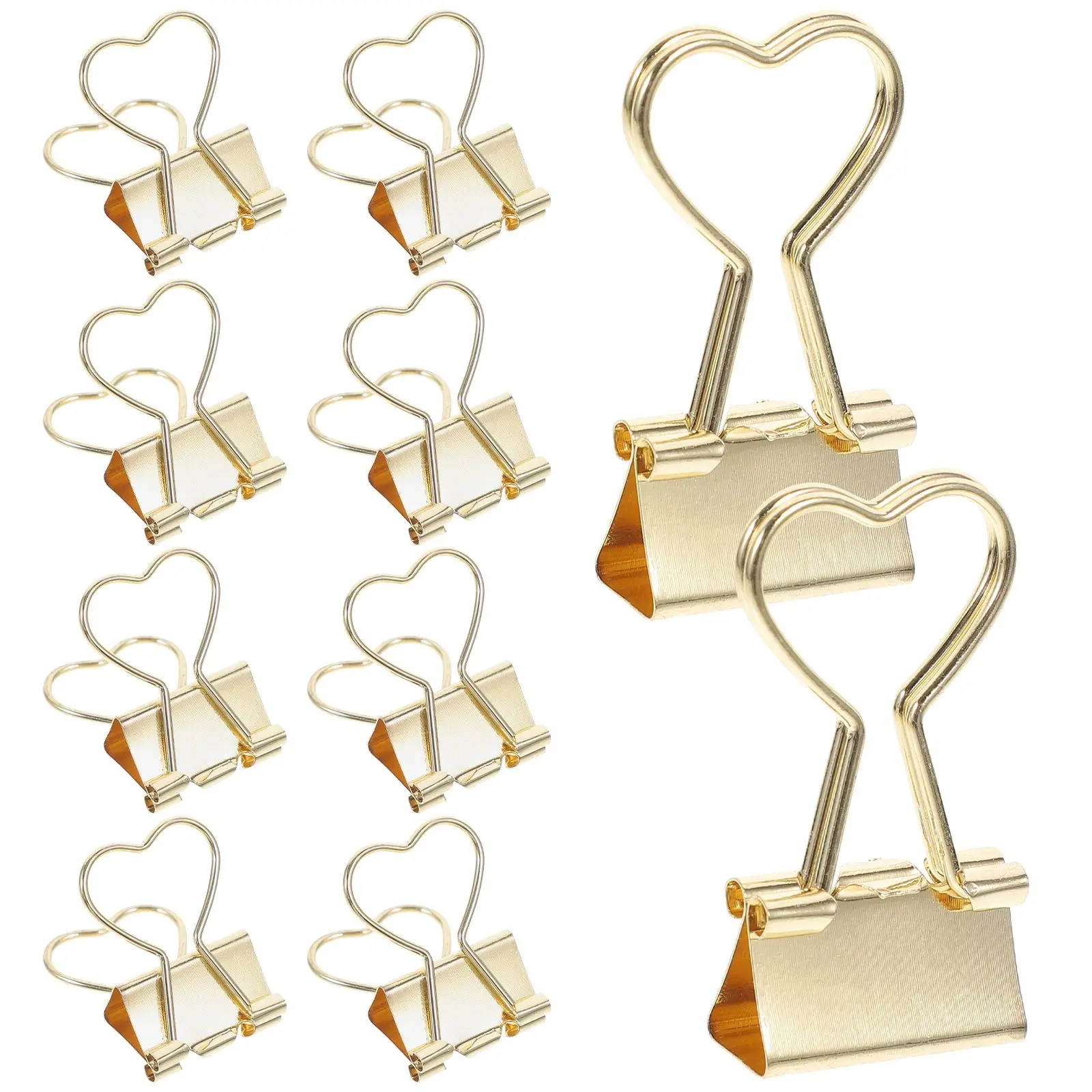 

10pcs Heart Shaped Metal Binder Clips Assorted Sizes Mini Document Fixing Paper Office Supplies Golden Storage Students