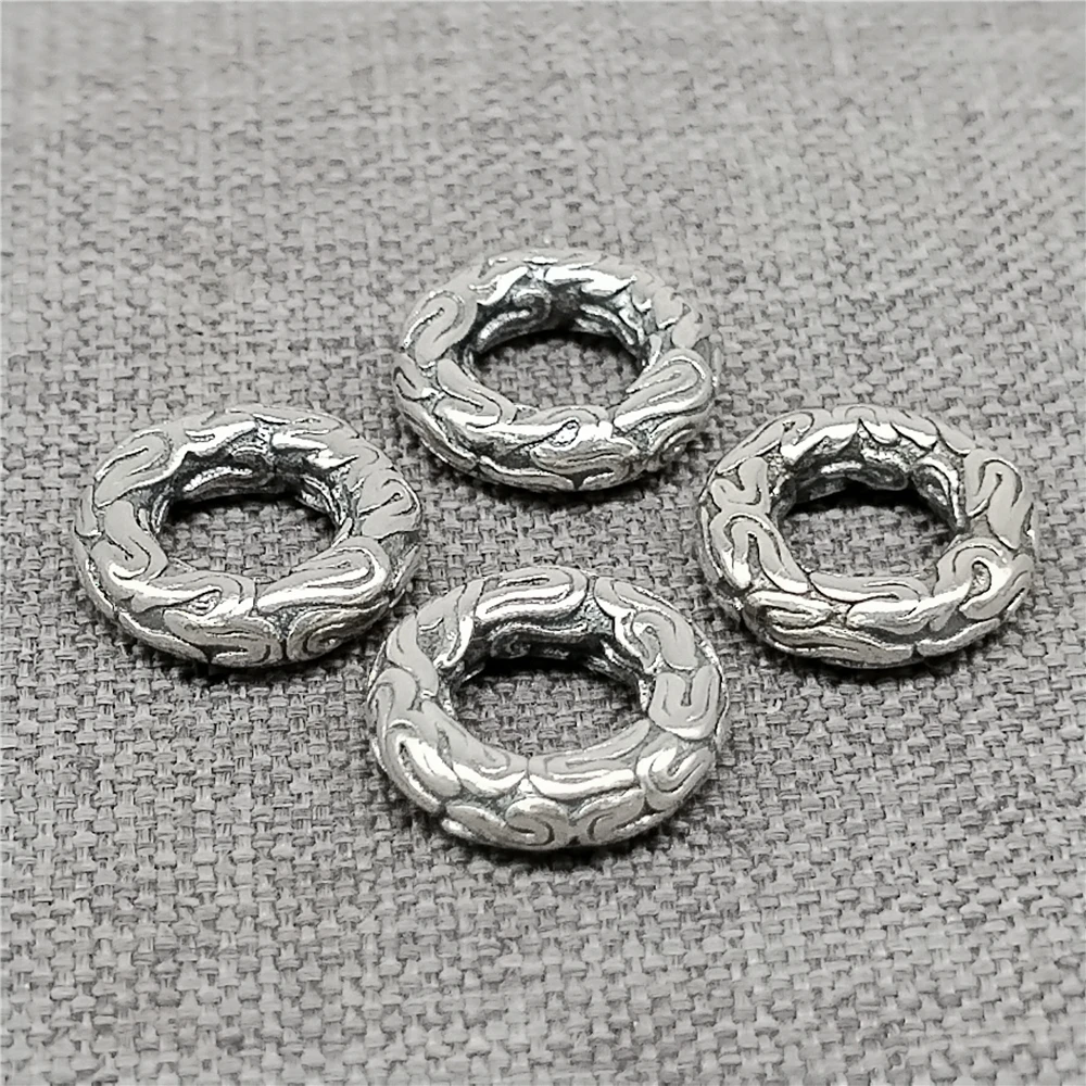

4 Sterling Silver Decorative Beads 2-Sided 925 Silver Spiral Circle Spacer 10mm