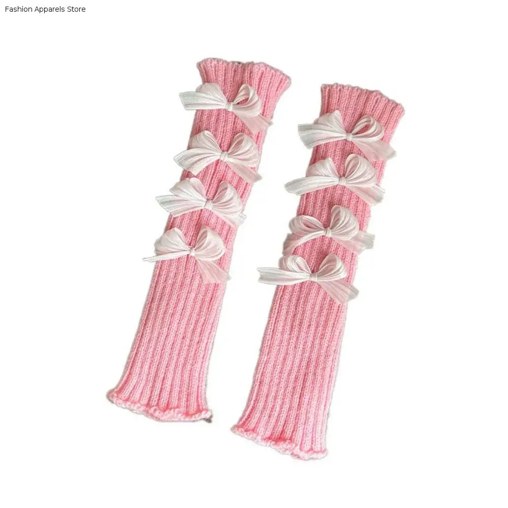 

Casual Solid Color Bow Knitted Gloves Gothic JK Arm Warmers Y2k Hand Sleeve Wool Sleeve Cuff Girls