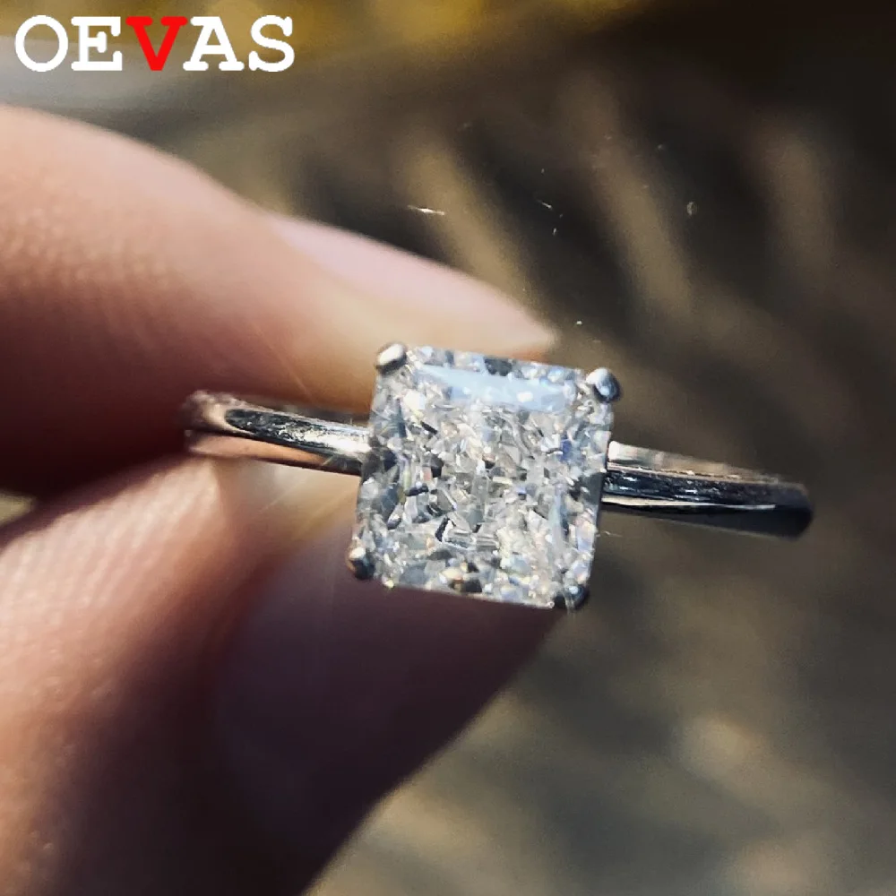 OEVAS 1.5ct 100% 925 Sterling Silver Sparkling Square High Carbon Diamond Rings For Women Engagement Wedding Fine Jewelry Gifts