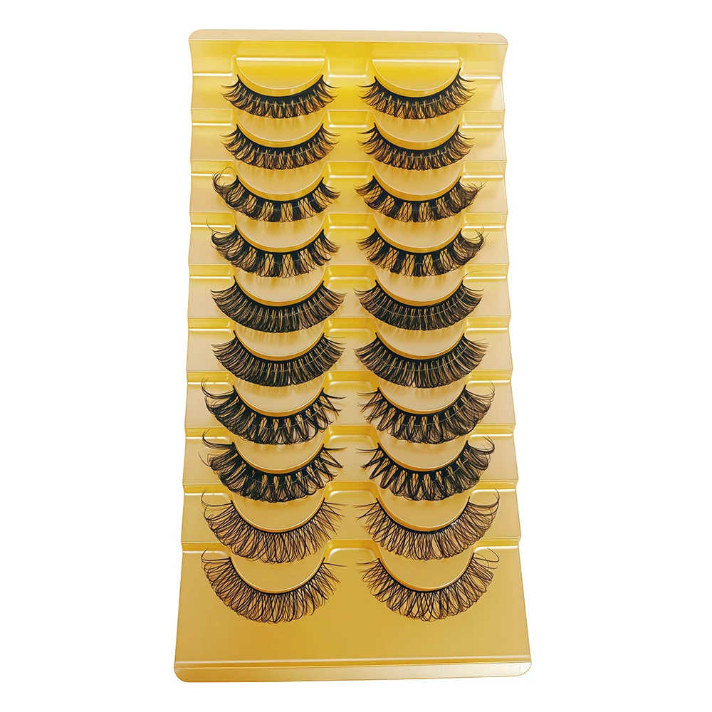 新しいロシア製ロールゴールドシリーズ10ペアミックスセット、厚い立体感のある毛、硬いステム、誇張されたまつげ