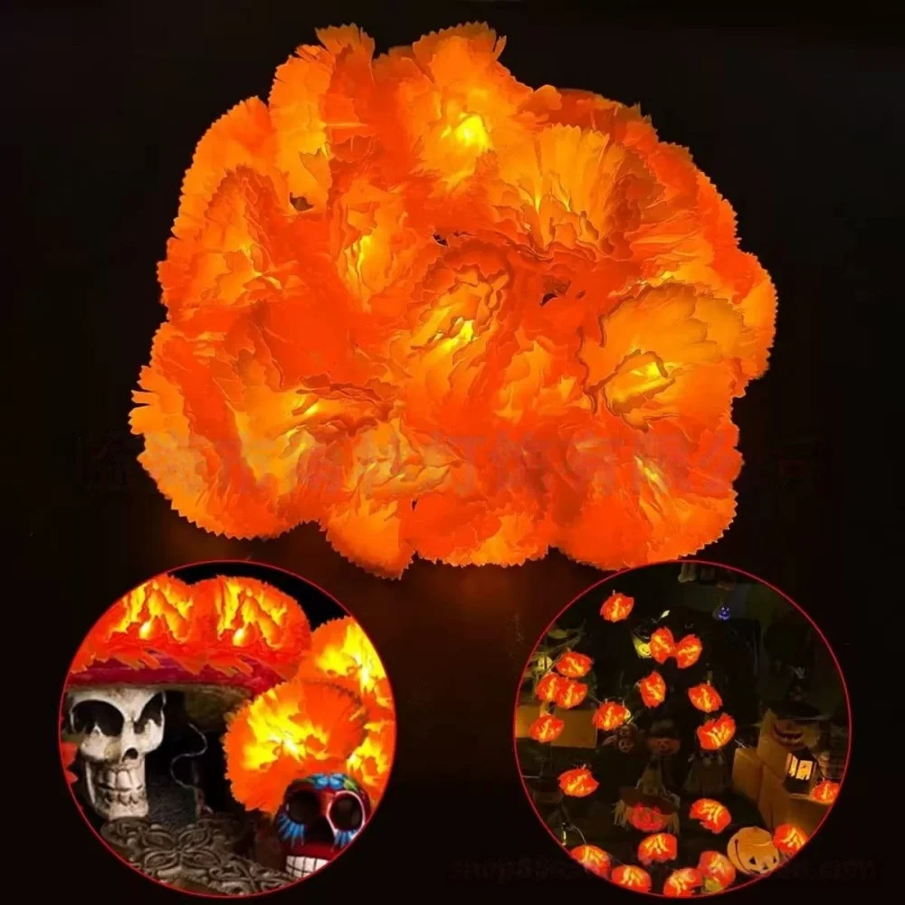Marigold Flower LED String Lights Outdoor Indoor Decorative Lamp for Halloween Mexican Festival Party Bedroom Living Room Decor