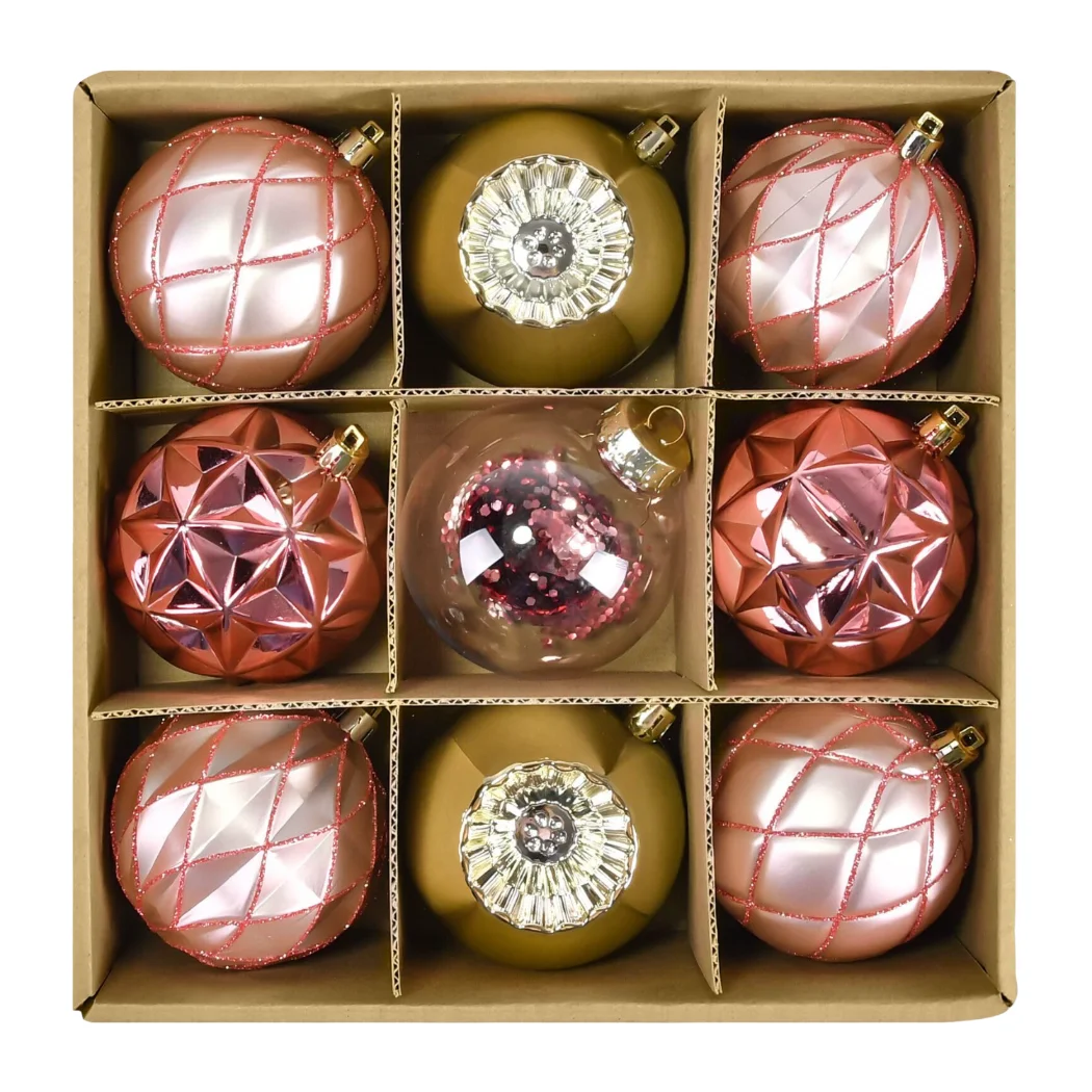 8 cm Onbreekbare Kerstballen 9 Stuks, Gouden Roze Set Kerstdecoratie Bubbel Plastic Kerstversiering Voor Kerstmis