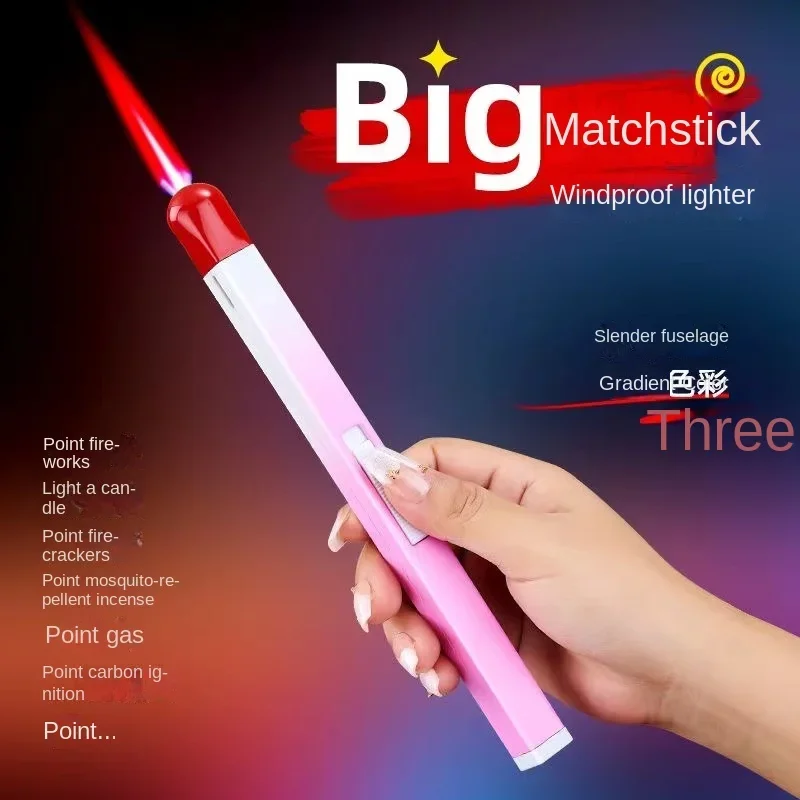 

Long Matchstick Style Lighter Windproof Butane Torch Inflatable Lighter Household Aromatherapy Kitchen Gadget Daily Necessities