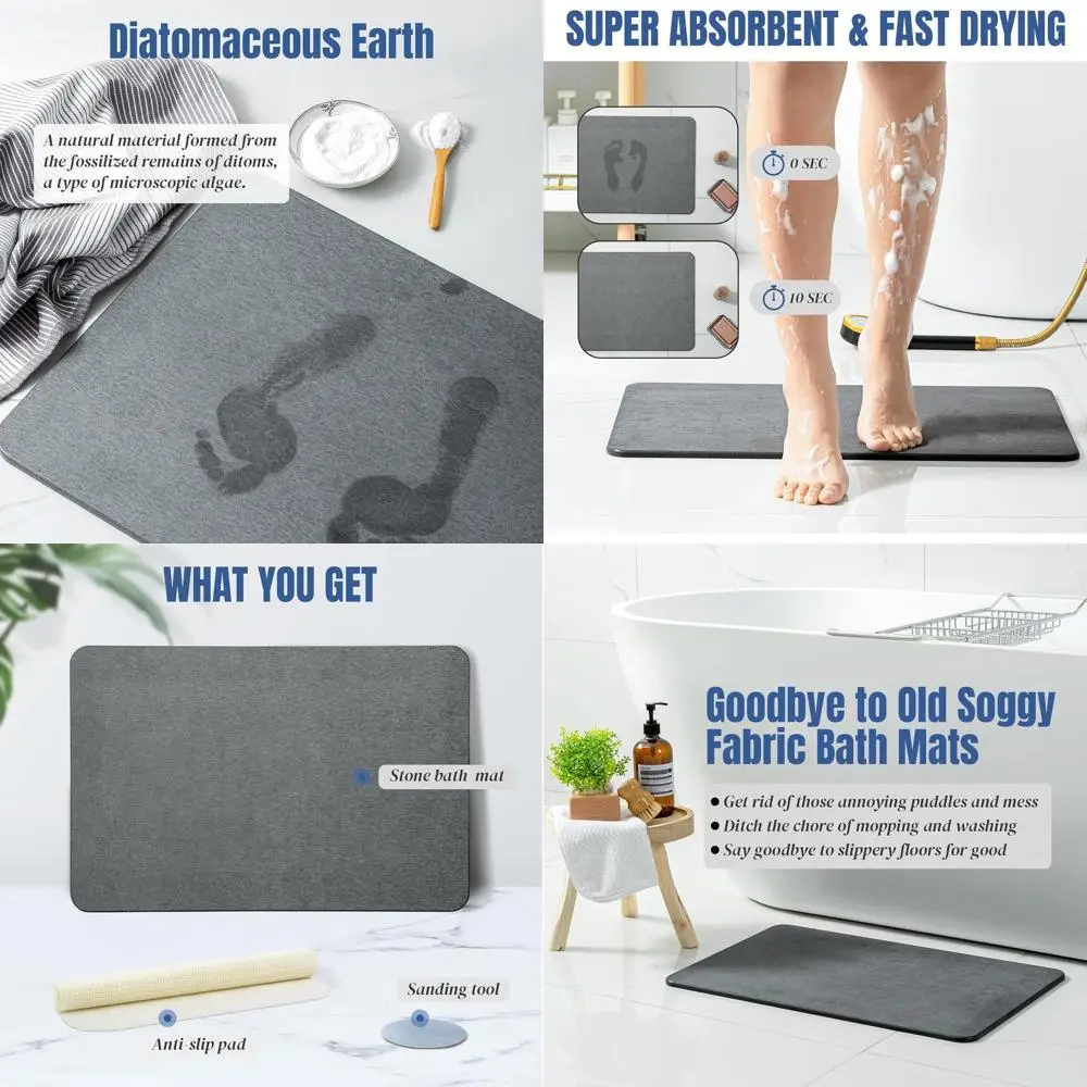 

Luxury Diatomaceous Earth Bath Mat - Non-Slip, Soft Touch, 23.5x15.5, Replaces Old Mats