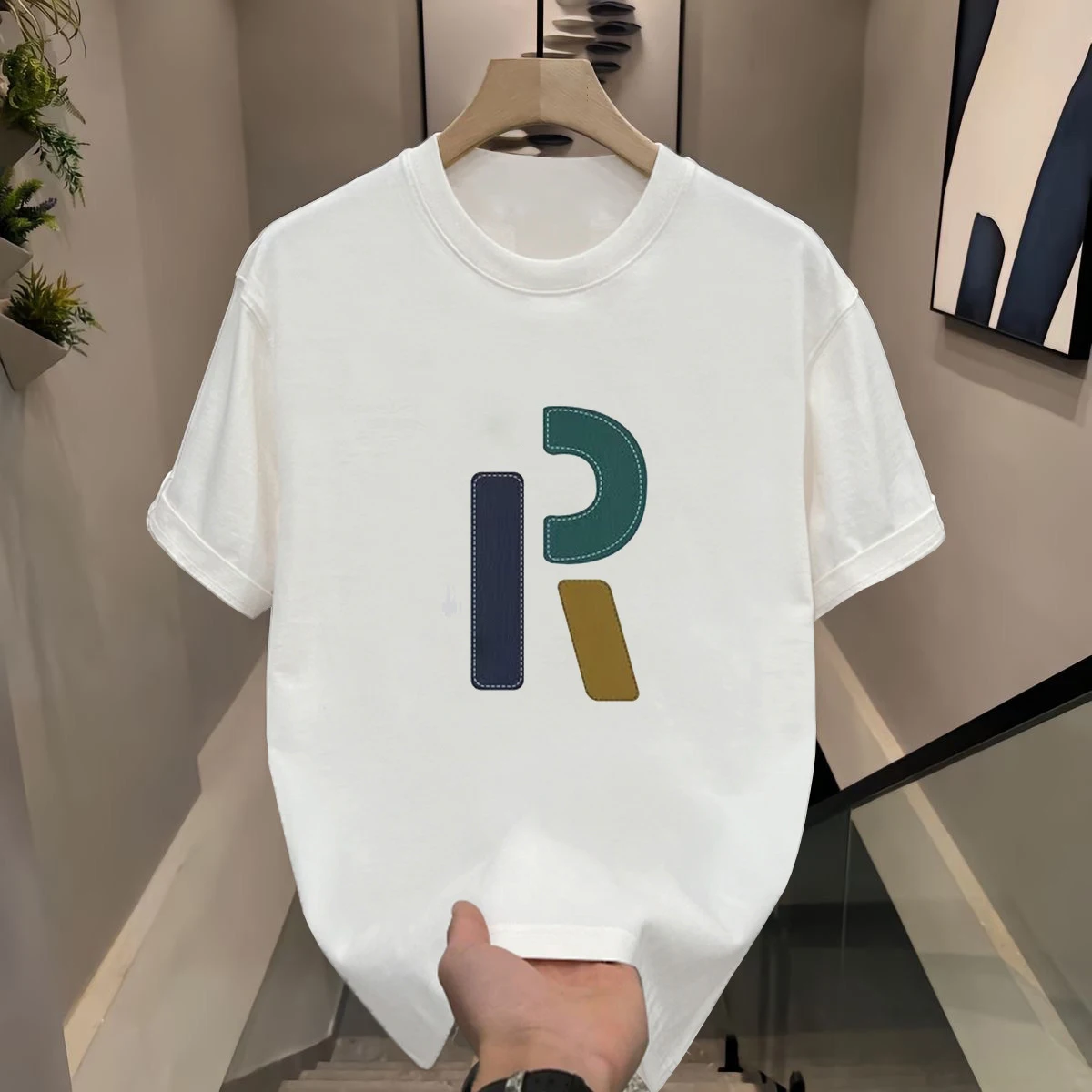 

Cotton versatile short-sleeved t-shirt mens 2025 new summer trend high street American loose top