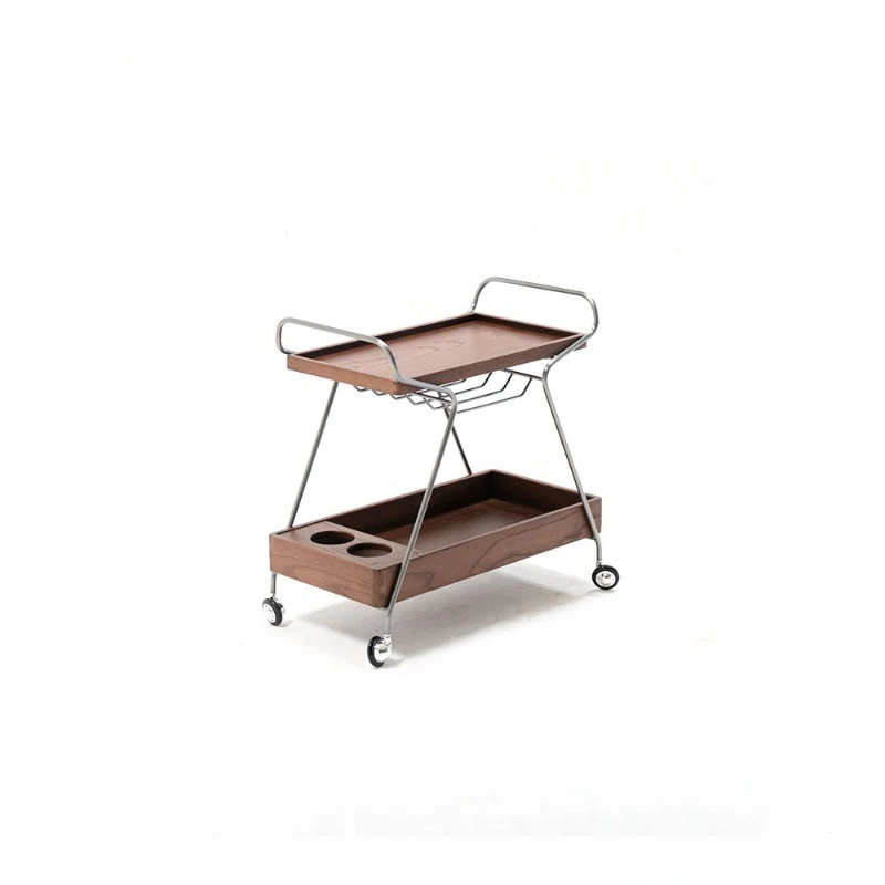 French retro solid wood trolley, black walnut color, movable side dining car 3