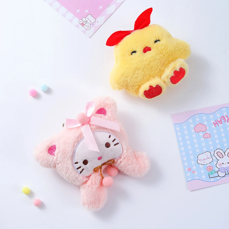 Kawaii Squeak Hello Kitty Plush Pendant Cartoon Chick Stuffed Doll Keychain Car Key Ring Backpack Bag Decor Kid Gift