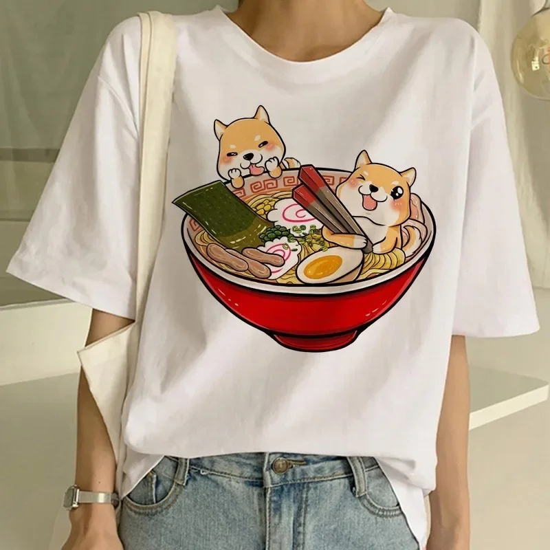 Maycaur pocket Shiba Inu T shirts women printed shirt funny graphic Korean clothing tops Harajuku ulzzang T-shirt female