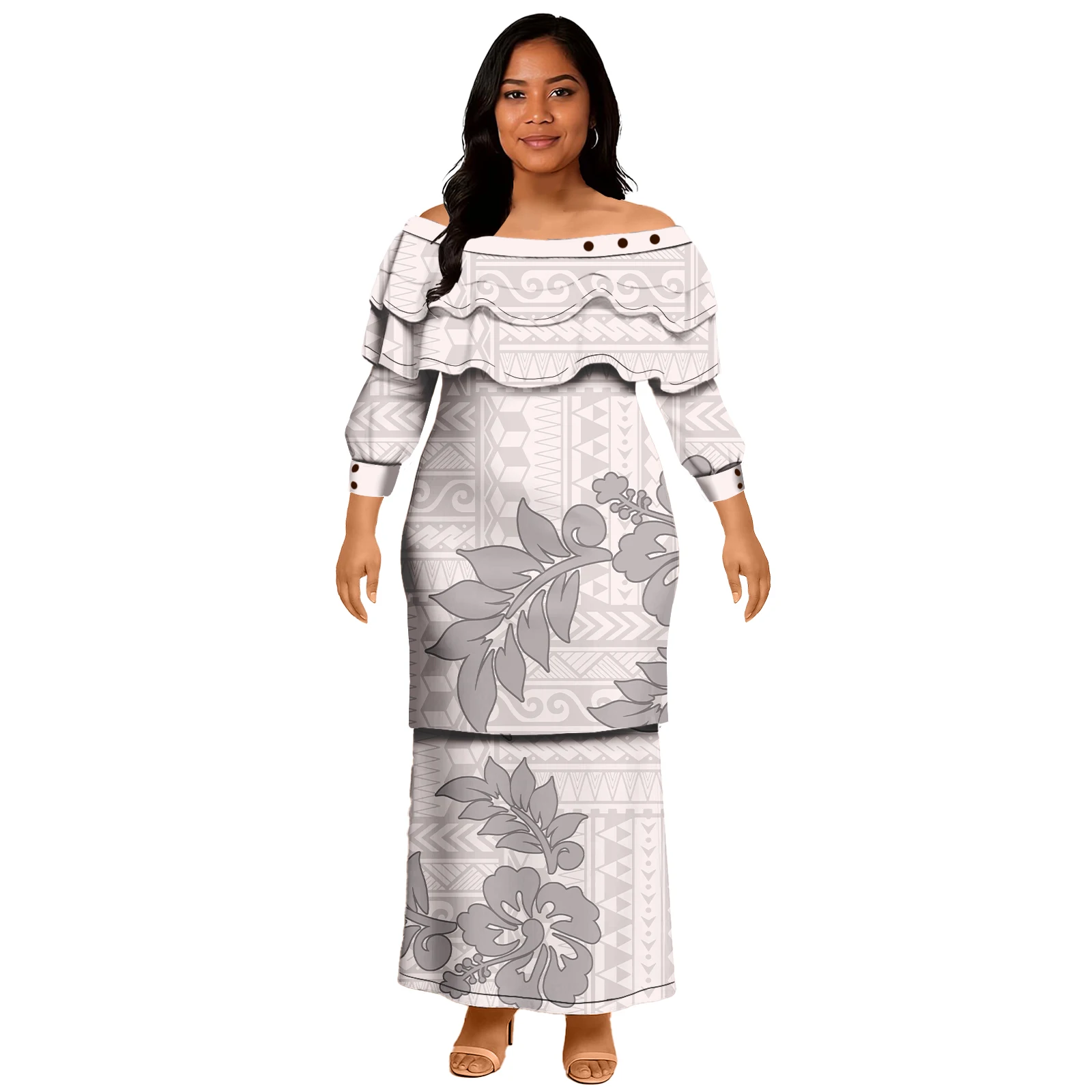 Pacific Island สไตล์ชุดที่กําหนดเอง Samoan Puletasi Tonga Puletaha Ptaha 2 ชิ้นสุภาพสตรีเสื้อและกระโปรง Fishtail 2 ชิ้นชุด
