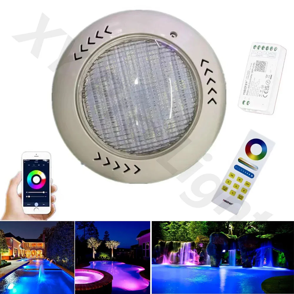 18W RGB LED Swimming Pool Light IP68 Waterproof DC12V Outdoor Underwater Lamp Pond Spotlight with Remote Control WiFi+2.4G APP