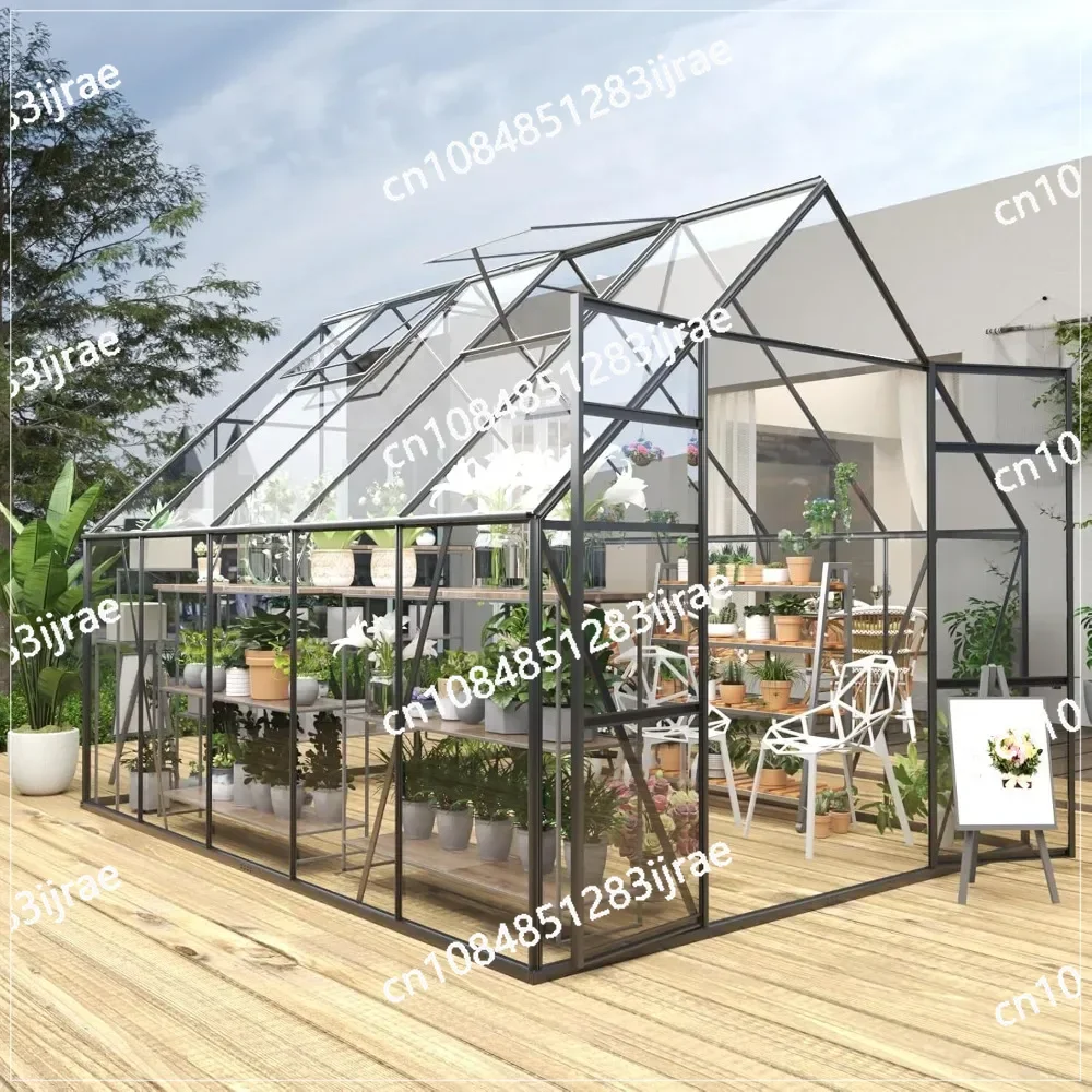 8x10x7.5FT Aluminum Polycarbonate Greenhouse with 2 Lockable Doors and Windows, Walk-in Greenhouse Kit for Outdoor Plants