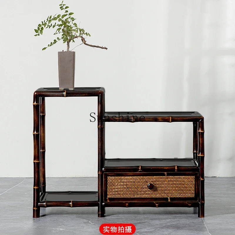 

Tea table side cabinet new Chinese style living room household dragon bamboo high-end tea side table display rack FT