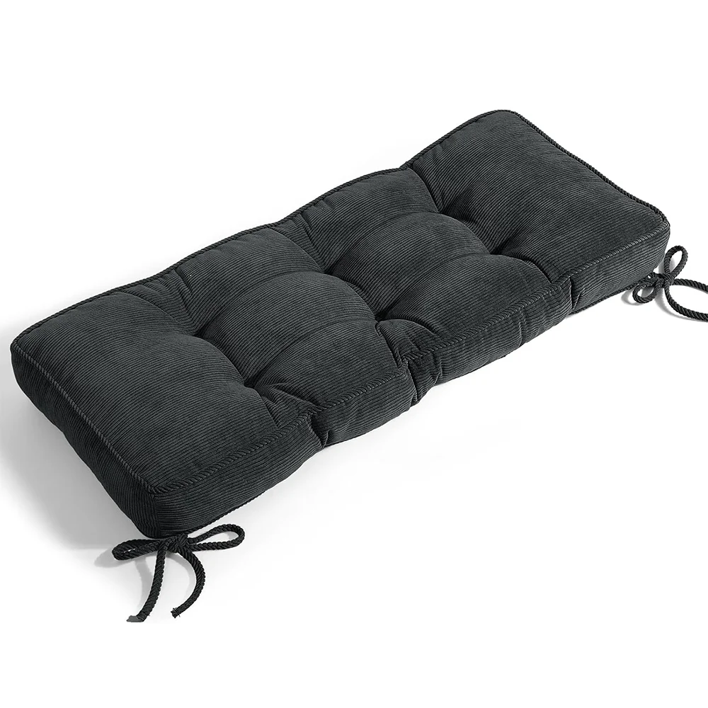 6cm Double Piping Corduroy Long Bench Cushion with Straps Bay Window Pad Long Mattress Chair Seat Pad Garden Cushion Swing Pads