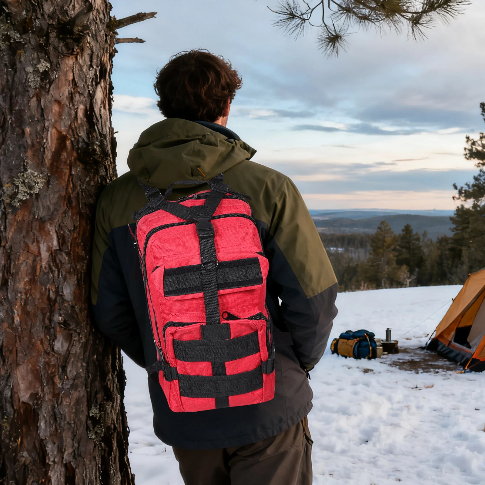 

Outdoor Tactical Backpack Red Oxford Cloth Large Capacity Camping Hiking Mountaineering Rucksack for Cycling Travel