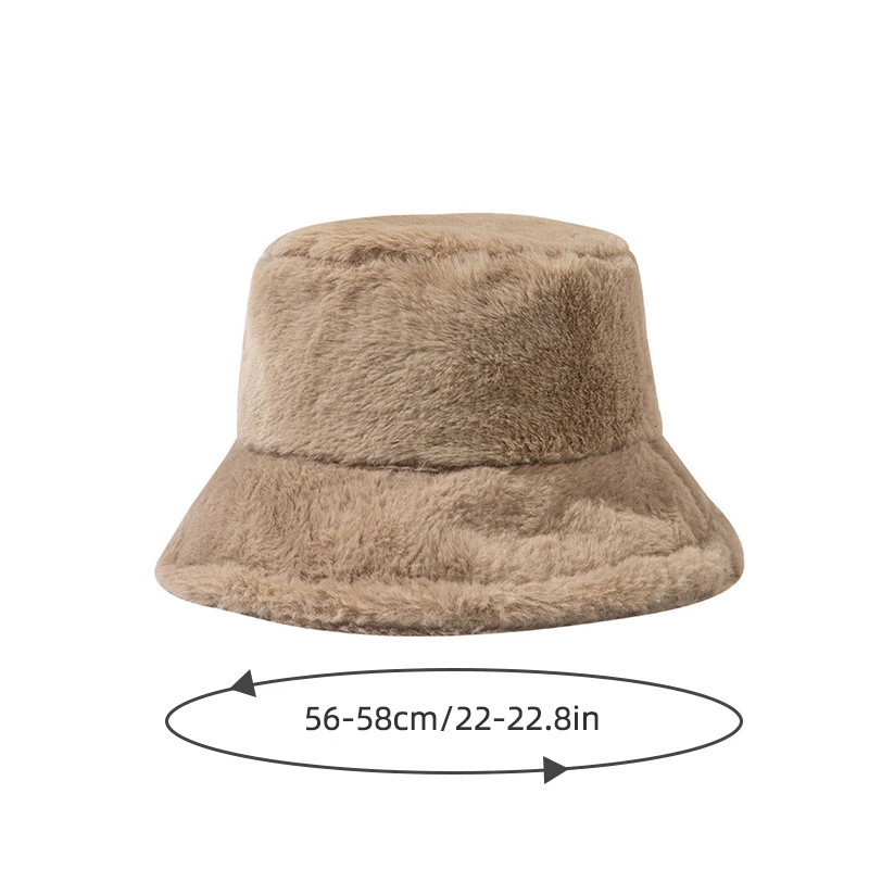 Soft Winter Plush Warm Bucket Hat For Women Girl Solid Color Fordable Wide Brim Panama Cap Outdoor Windproof Tour Basin Hats