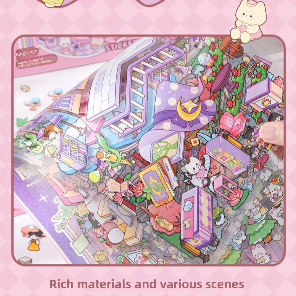 

New 8.0 PET 3D Landscape Stickers 8 Scene 20 Sheets Handmade Miniature Scene Stickers Cartoon Town Sticker Book for Children