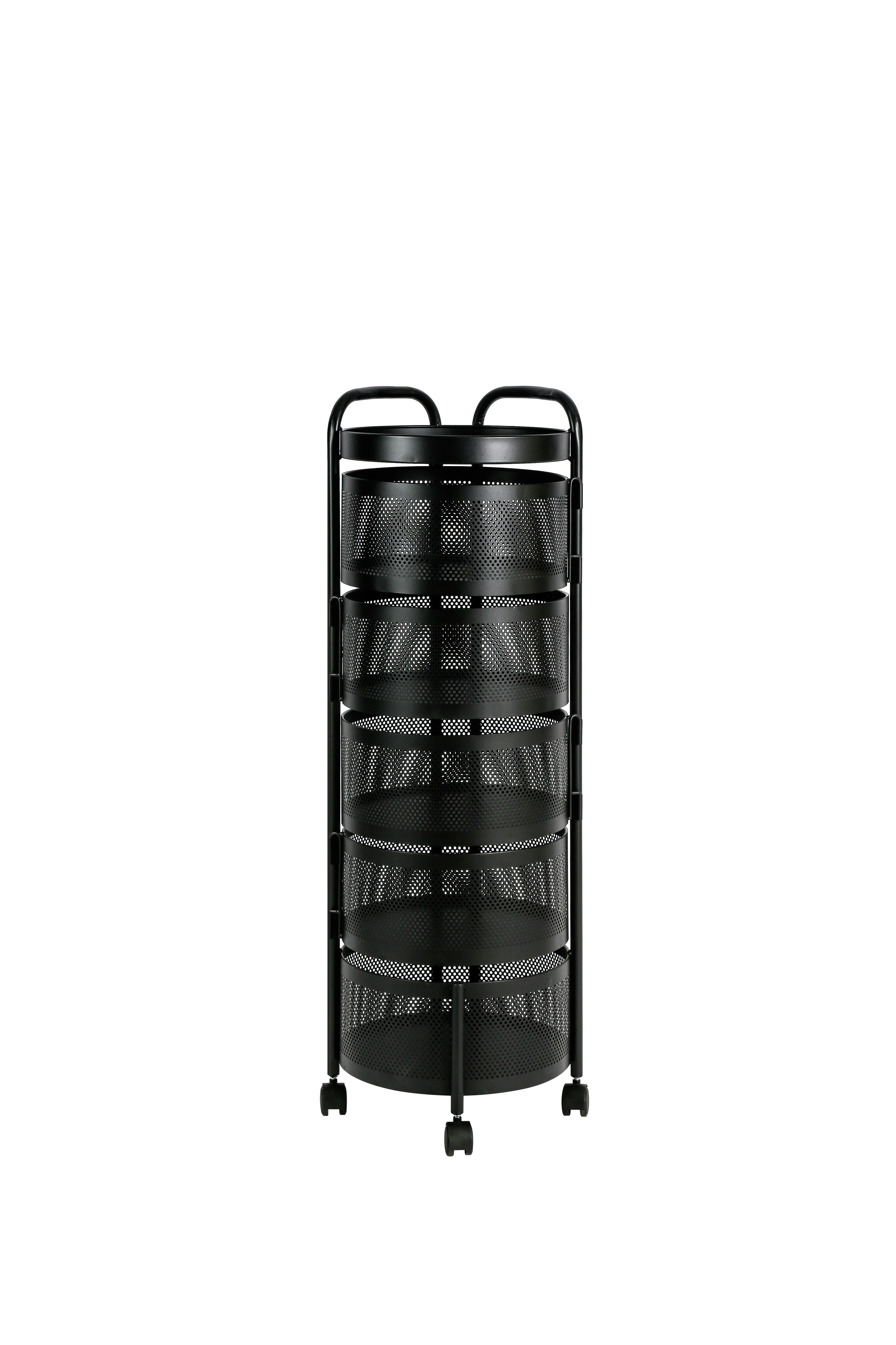 #￥3/4/5 Tier Rolling Cart Basket Large Metal Wire Basket with Wheels Fruit Vegetable Basket for Kitchen, Rotating Storage Rack