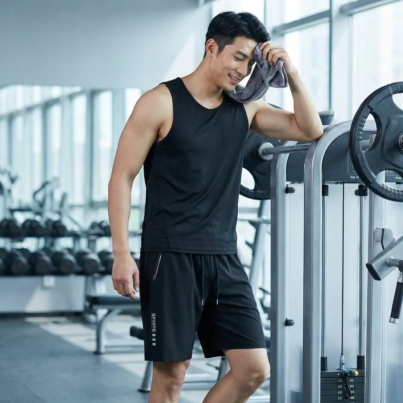 

2pcs Casual Shorts Men Summer Ice Silk Running Sweatpants Gym Sports Fitness Basketbal Sportswear Beach Bermuda Training Set 6xl