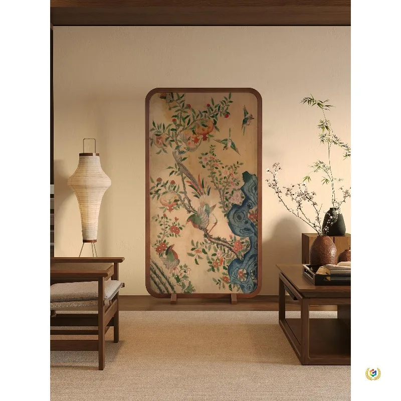 Song-style aesthetics Chinese-style retro flower and bird screen partition, living room entrance occlusion