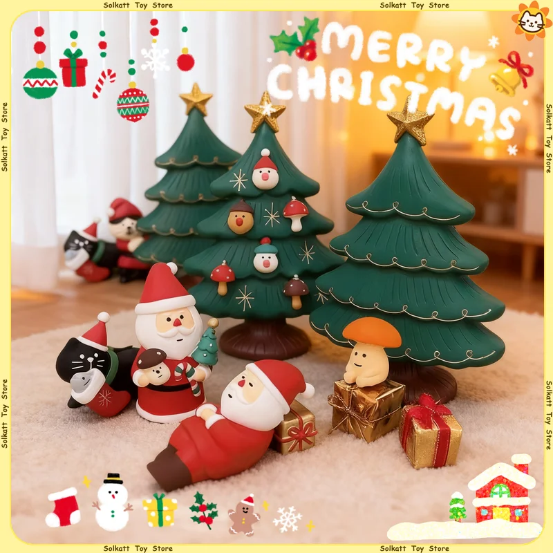 Weihnachten Pilz Wald Serie Zakka Puppe Santa Claus Tiere Miniaturen Katze Trendy Spielzeug Landschaft Harz Hause Dekoration Geschenke
