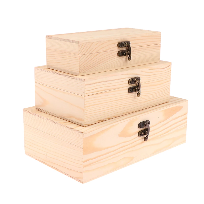 Rectangular Wooden Storage Box Organizer with Lock