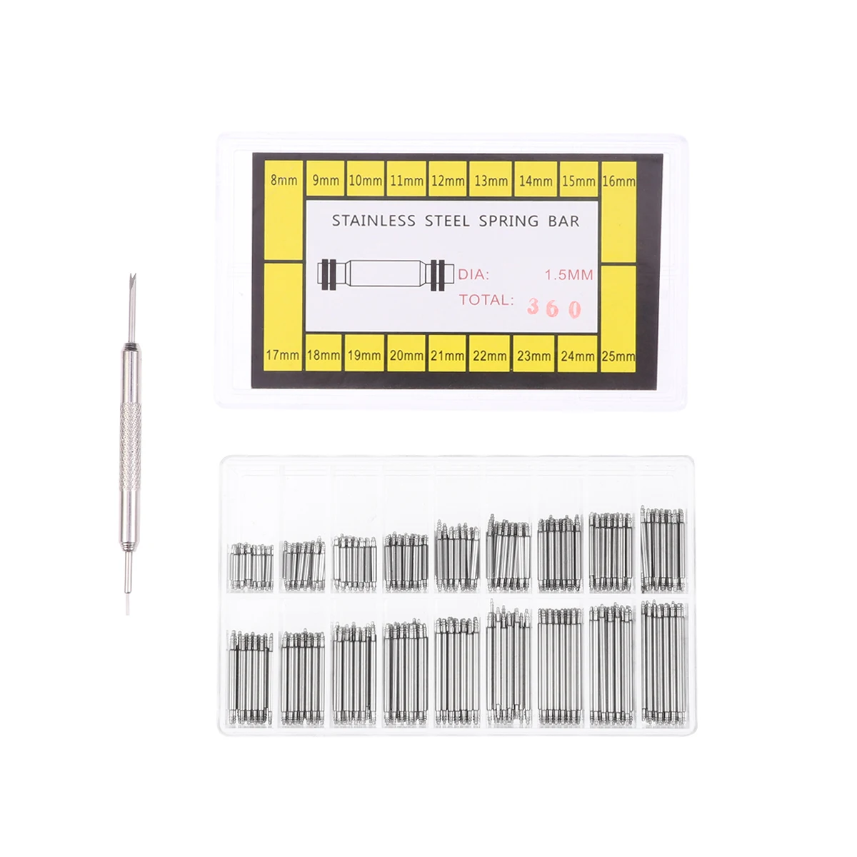 

360Pcs 825mm Watch Spring Bar Remover Stainless Steel Link Pin Repair Replacement Tool Kit Set For Metal Straps