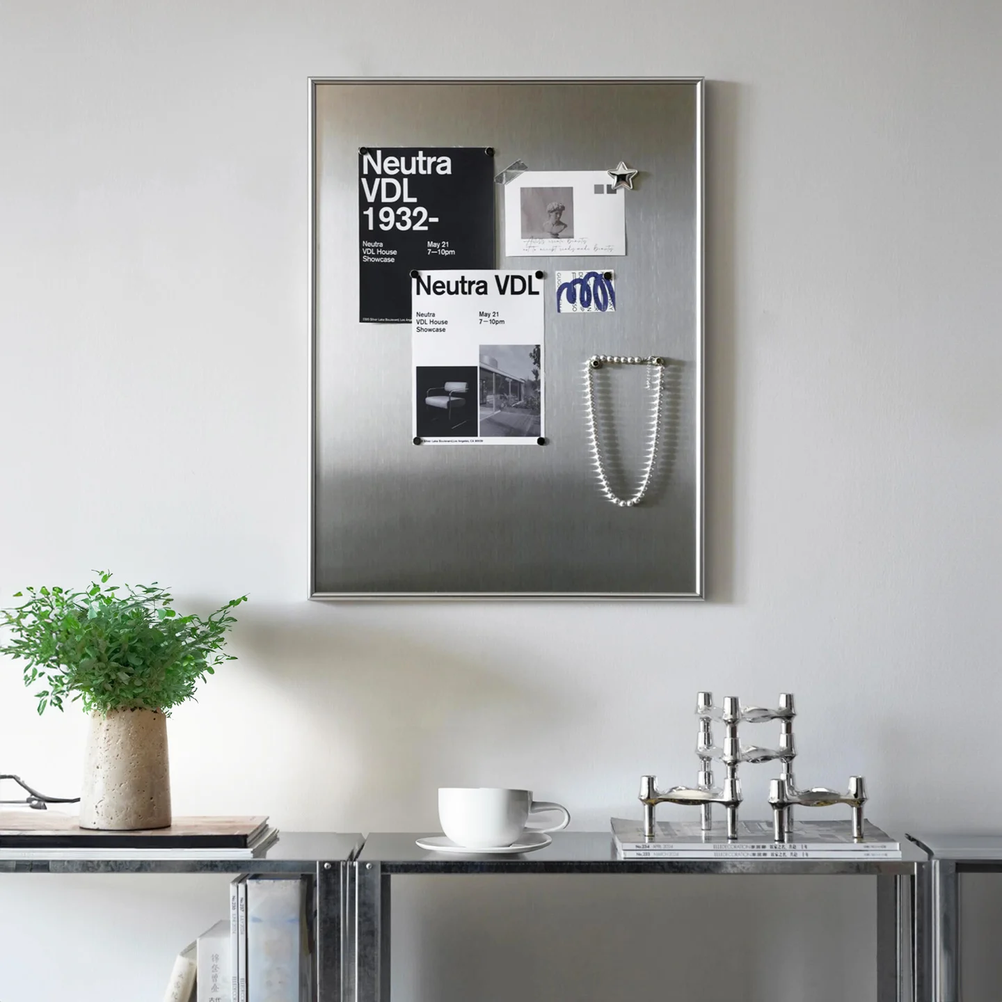 1 Piece Silver Frame Metal Magnetic Bulletin Board Wall Decor Photo Display Memo Board for Home Bedroom And Office