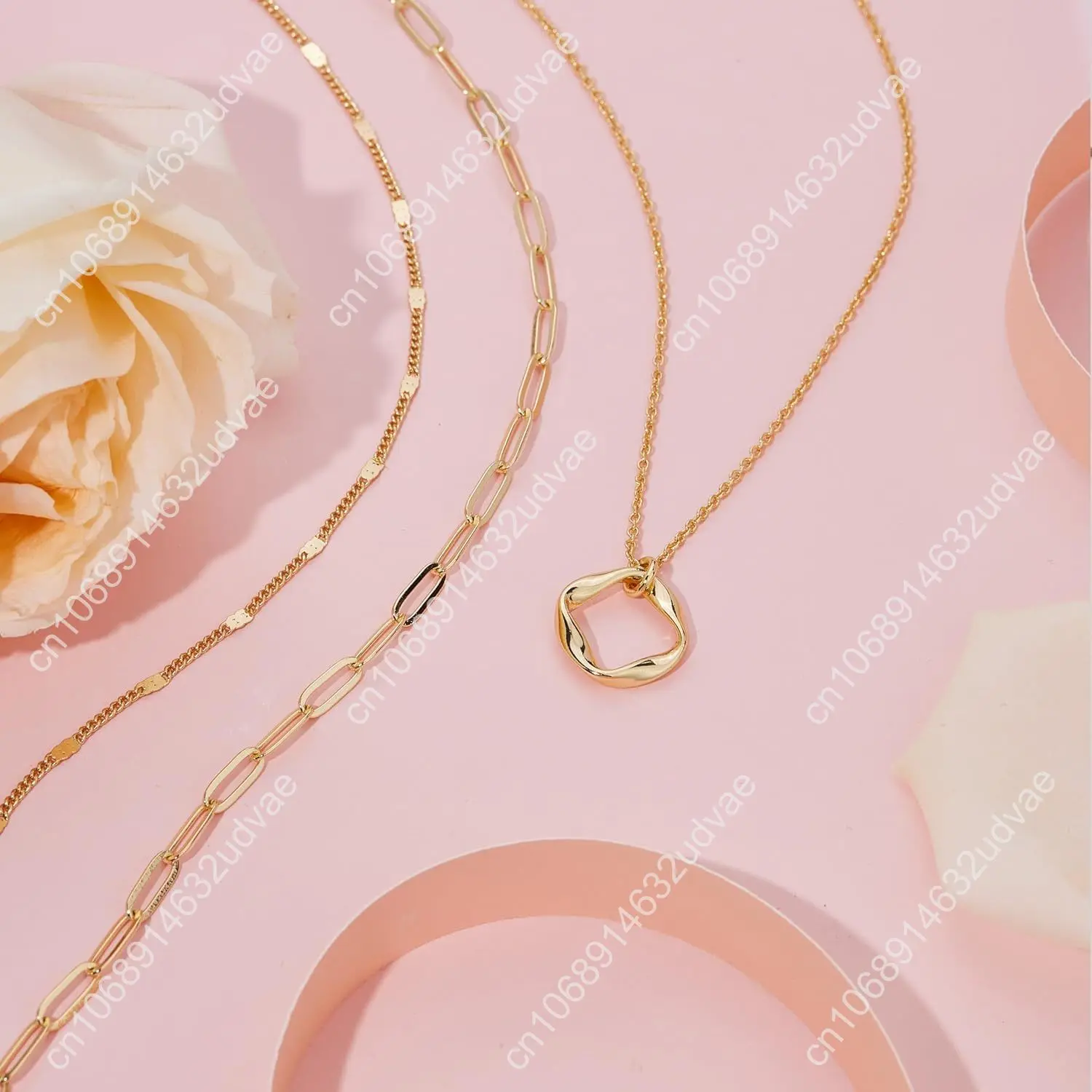 Многослойные золотые ожерелья для женщин, штабелируемые изящные 14-каратные золотые посеребренные модные круглые скрепки-цепочки с подвеской-колье, ожерелье S