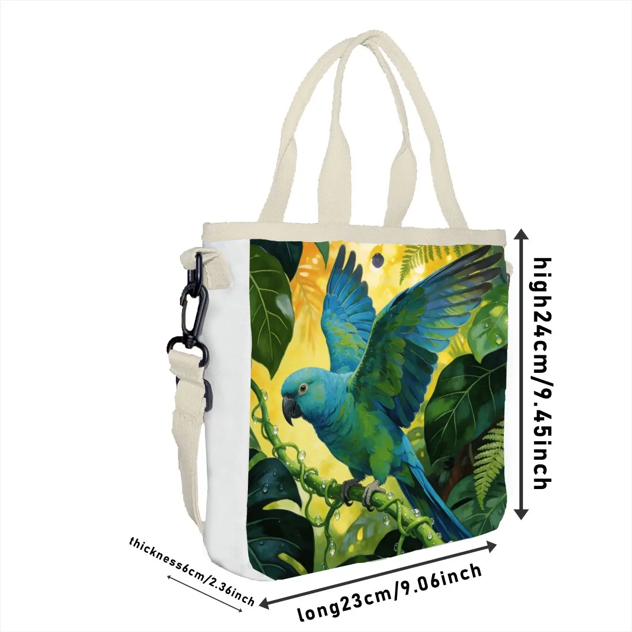 Hand-Painted Rainforest Macaw Art Crossbody Bag, Adjustable Strap Exotic Bird Handbag